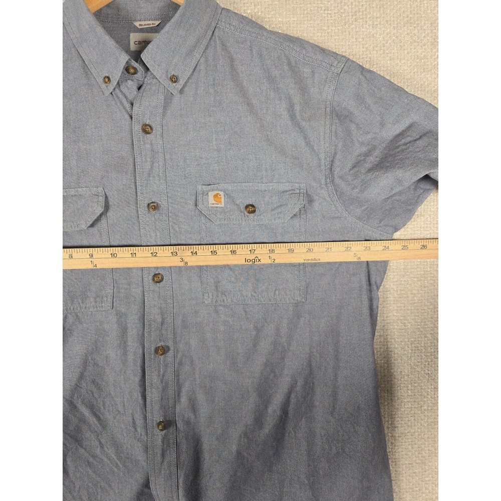Carhartt Mens S200 499 Relaxed Fit Short Sleeve Chambray Work Shirt Blue XL - Picture 6 of 10